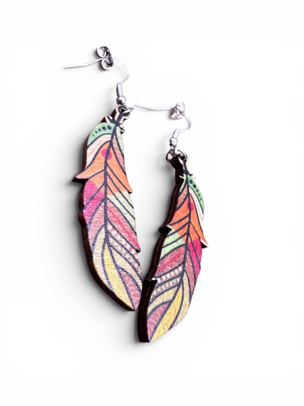 Multicolor Feather Drop Earrings — Vibrant Boho Style